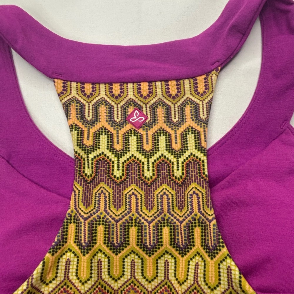 prAna Women's Racerback Athletic Dress L Purple Geometric Print Stretch Yoga - Picture 4 of 10